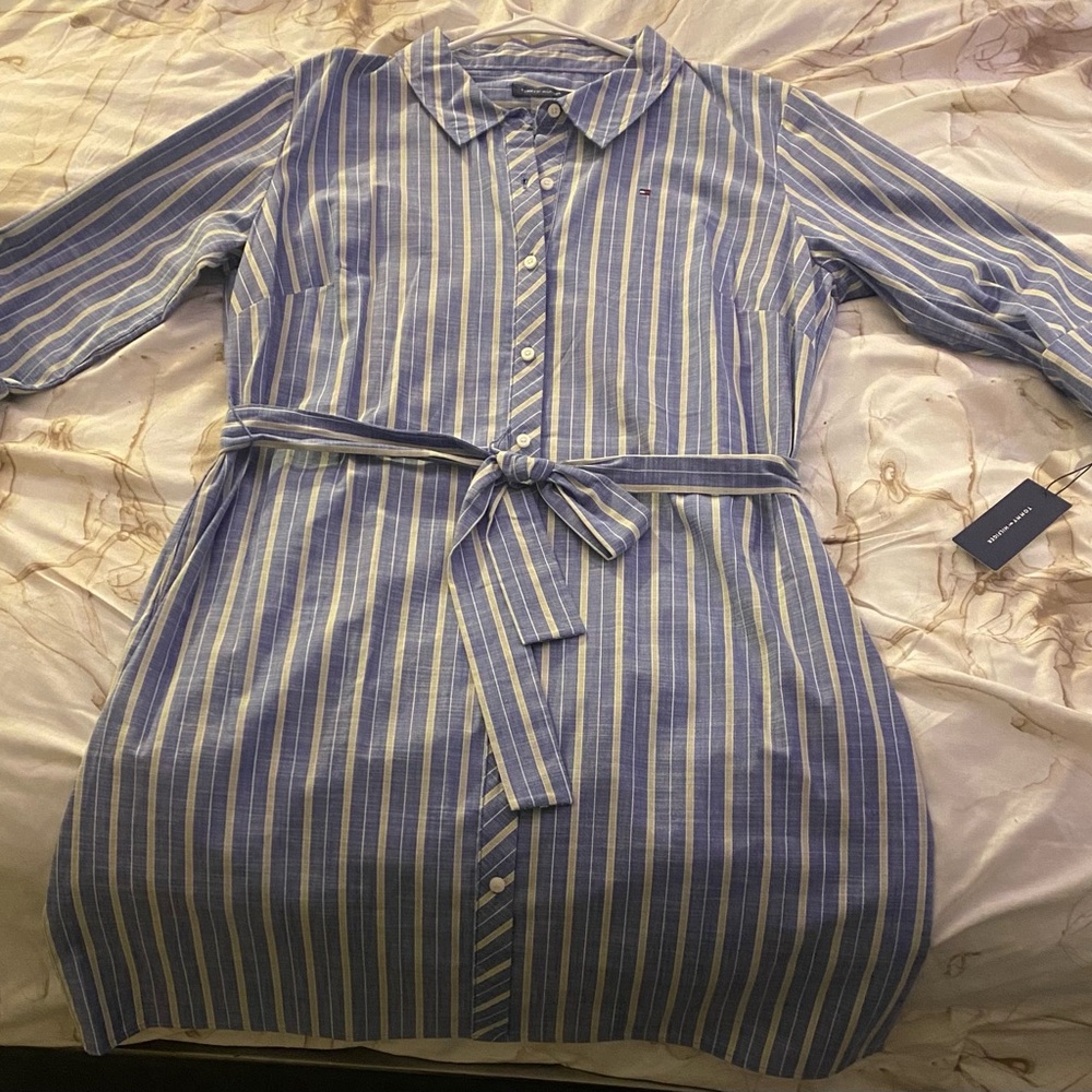 ✨ Tommy Hilfiger Blue & White Striped Shirt Dress | Size 12 ✨